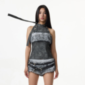 Linyi Li秋冬25新款 设计感辣妹毛毛皮草挂脖背心吊带上衣女