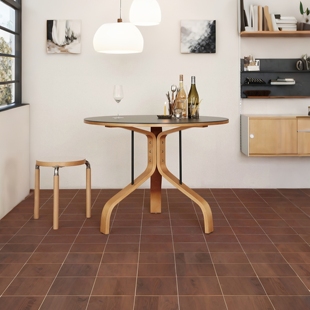 现代简约贝索圆桌弯曲实木小户型家用轻奢高级感岩板餐桌子可定制