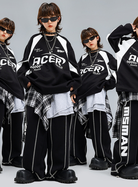 儿童街舞潮服男童嘻哈机车风长袖卫衣酷帅少儿hiphop街舞演出服秋