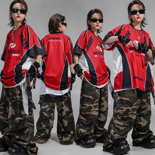 儿童街舞潮服少儿嘻哈套装夏季美式短袖男童hiphop女童街舞演出服