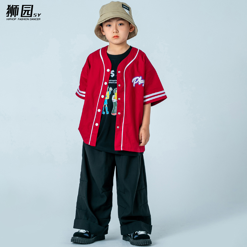 街舞儿童潮服嘻哈hiphop潮牌童装夏季套装男童街舞表演出服装女孩