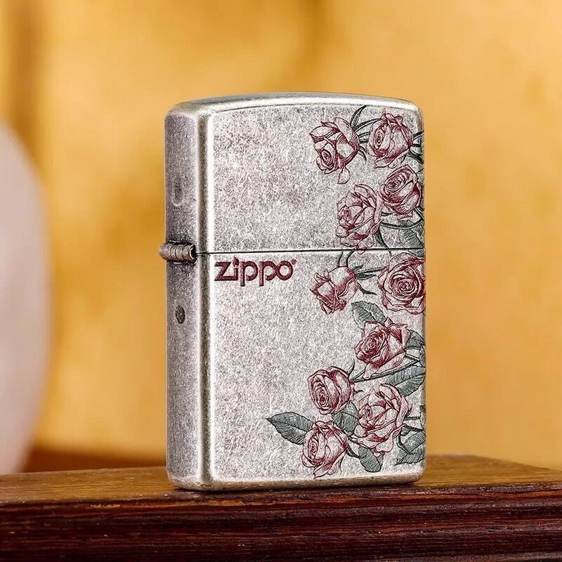 Zippo打火机芝宝官方正版 古银彩印热恋玫瑰 防风煤油送男友礼物