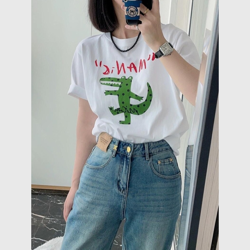 搞怪趣味涂鸦小鳄鱼印花T恤