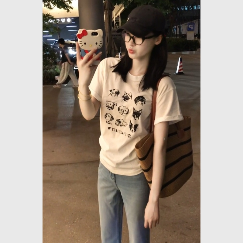 卡通创意小狗印花T恤白色