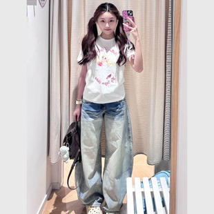 爆款 小天使印花白色上衣女2025夏新款 巨好看宽松显瘦慵懒风T恤潮