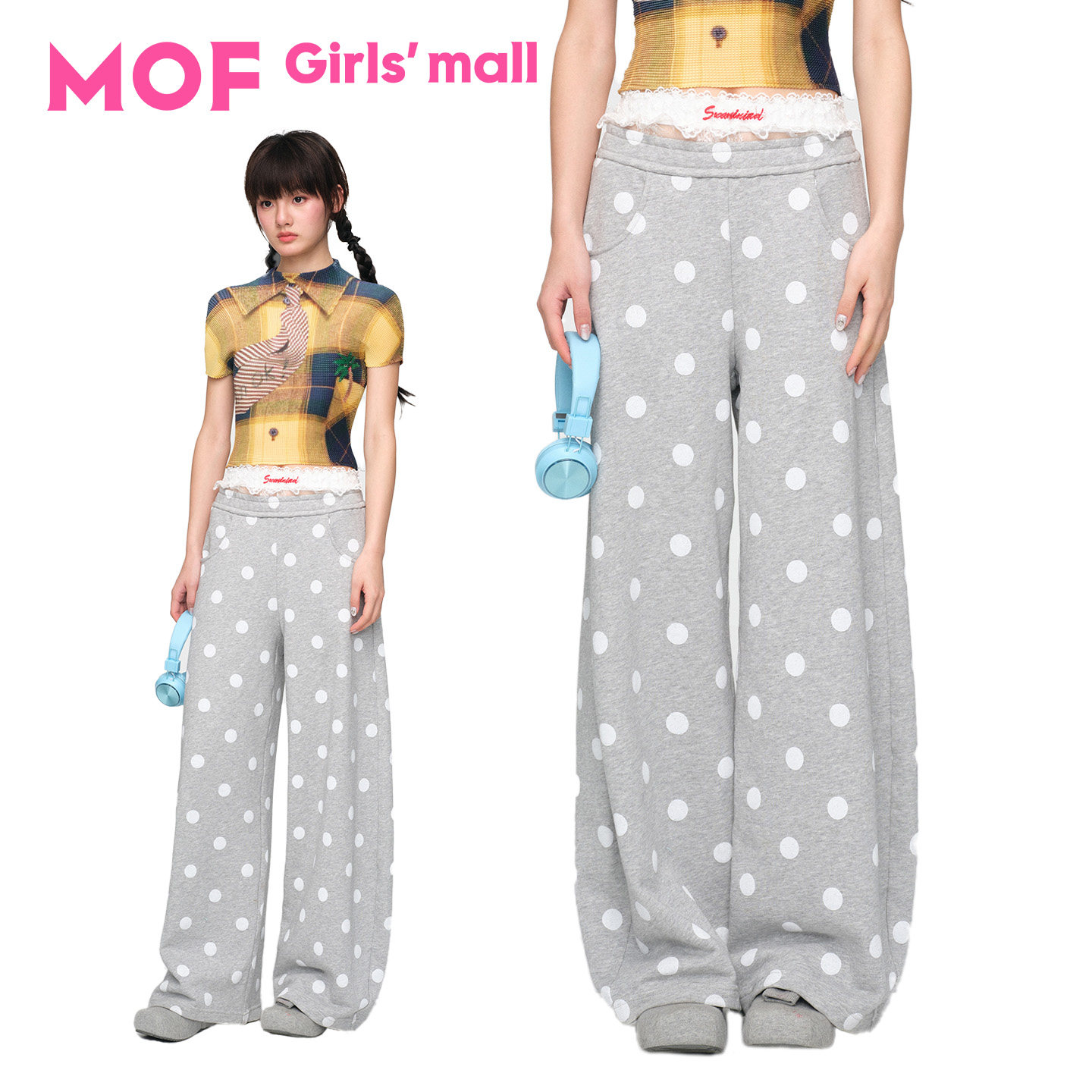 MOF少女百货美式慵懒卫裤图片