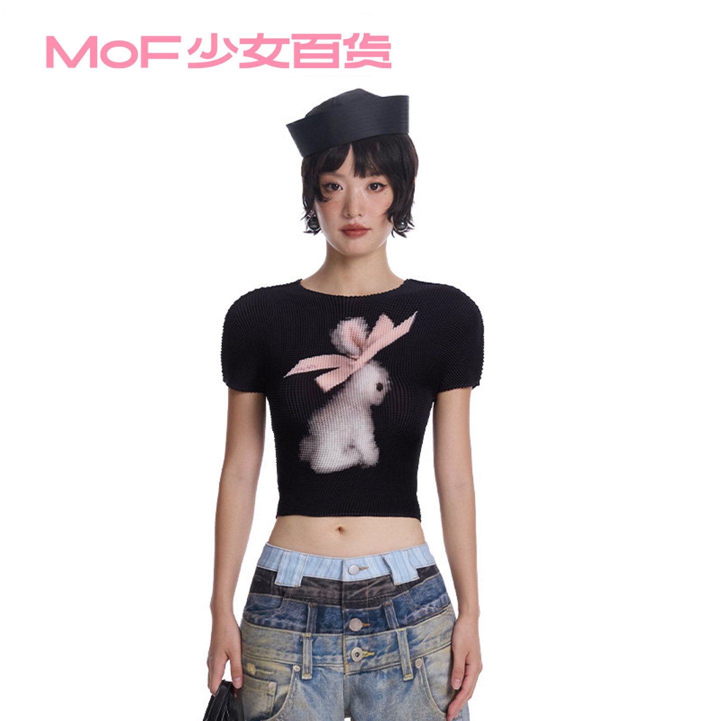MOF少女百货新款褶皱短袖T恤图片