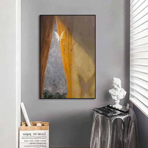 中古风卧室客厅壁画光影蝴蝶猫装饰画怀旧复古风艺术小众法式挂画