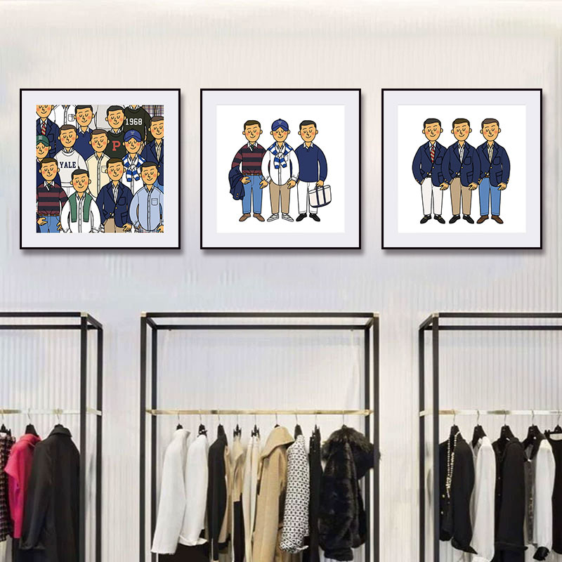 休闲服装店装饰画私人定制裁缝店卡通男模特挂画橱窗创意潮流壁画