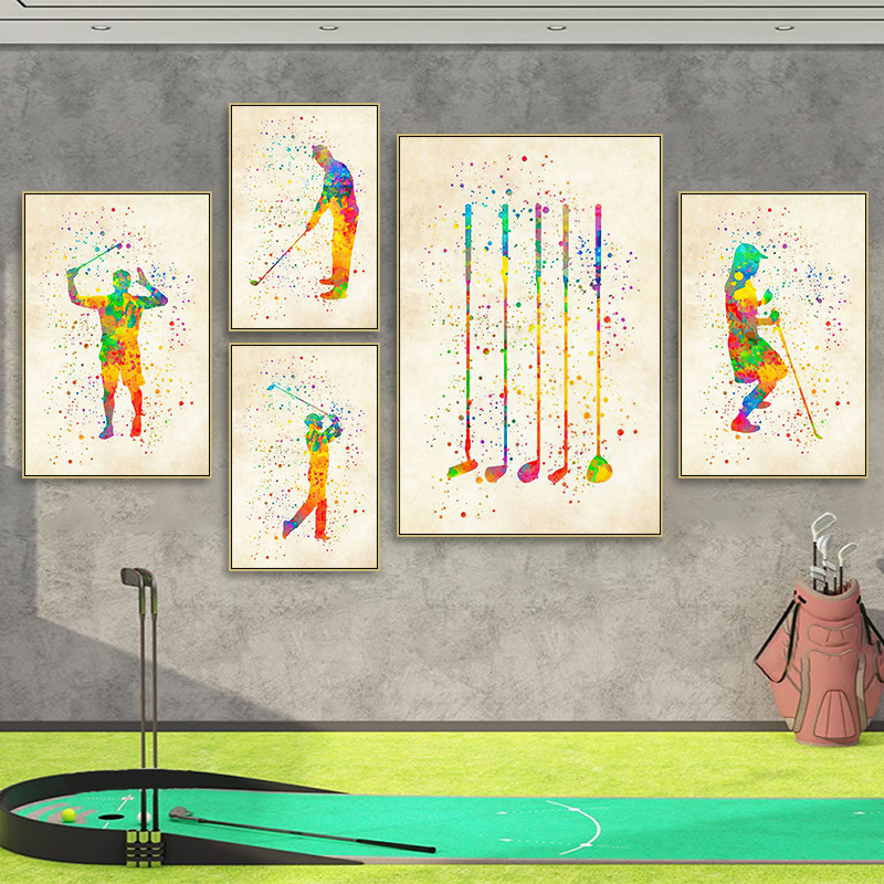 高尔夫球装饰画水彩风户外运动挂画报球场golf俱乐部休息室壁画