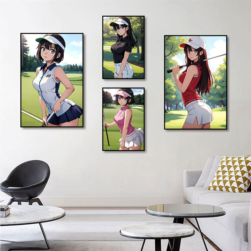 高尔夫卡通美女装饰画golf俱乐部屋外运动挂画卧室动漫壁画