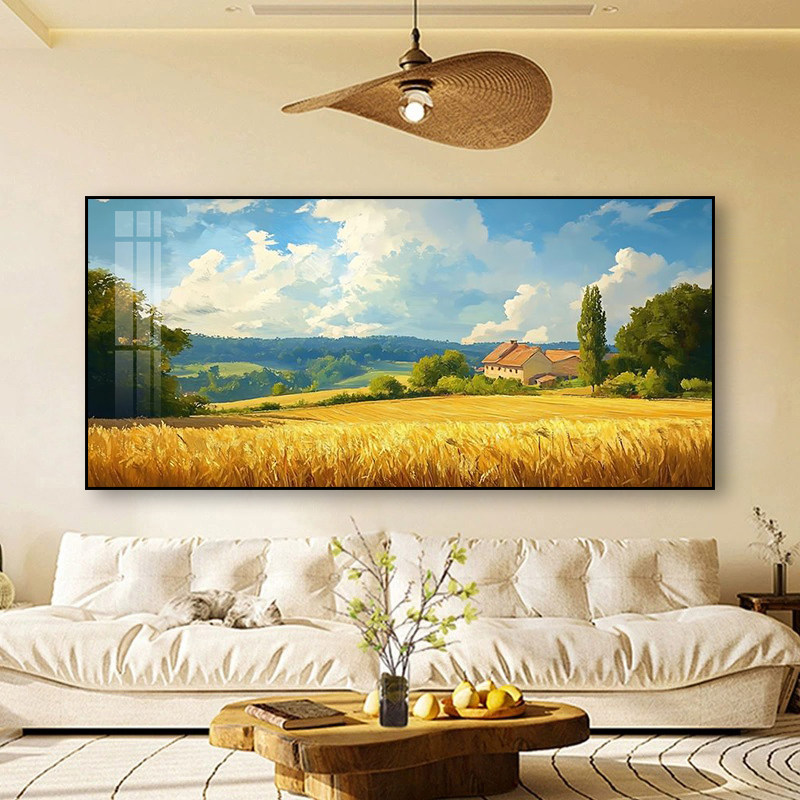金色麦田装饰画食堂农民丰收油画餐厅饭店挂画农家乐麦穗招财壁画
