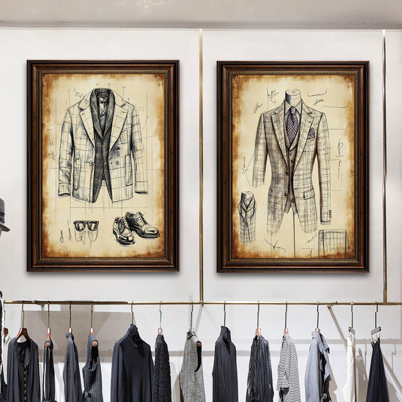 服装店装饰画美式复古风西装店男装店挂画私人定制裁缝店高级壁画