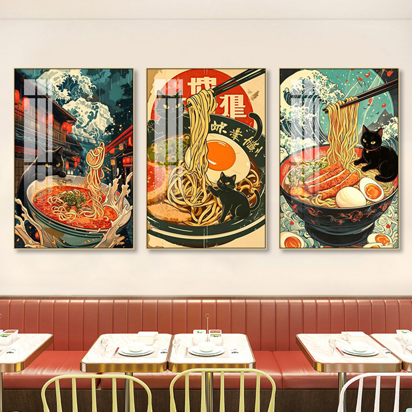 日式拉面馆装饰画浮世绘猫咪日料店墙面壁画日本料理寿司餐厅挂画