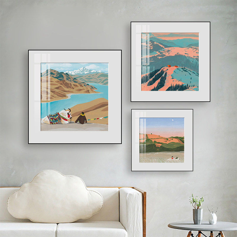 日本插画师挂画客厅沙发背景墙装饰画小众卧室床头壁画清新北欧风