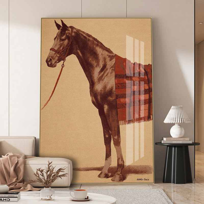 马到成功2026新款侘寂风客厅装饰画酒店民宿简约小众马卧室挂画