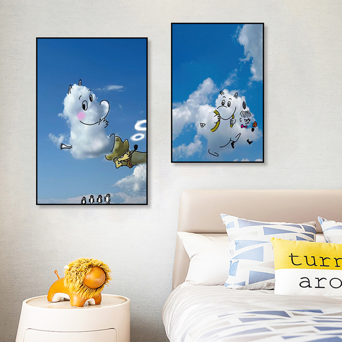 可爱云朵装饰画儿童房客厅唯美风景挂画现代风童趣沙发背景墙壁画