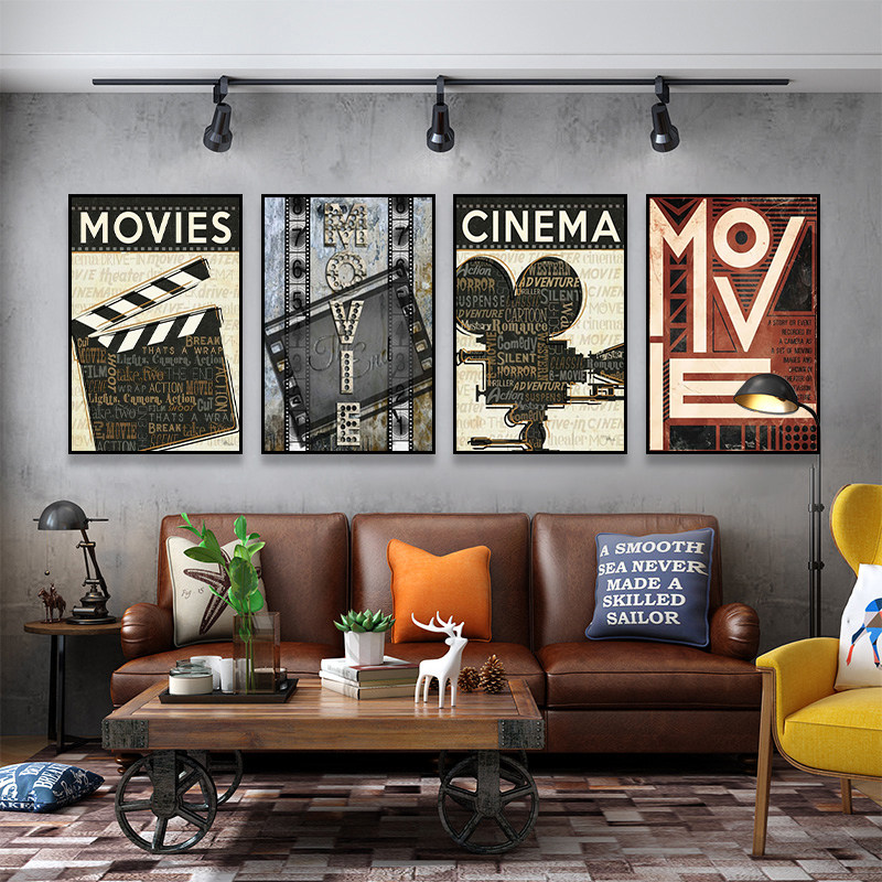 复古电影胶片装饰画客厅私人电影院酒吧挂画美式工业风放映机壁画