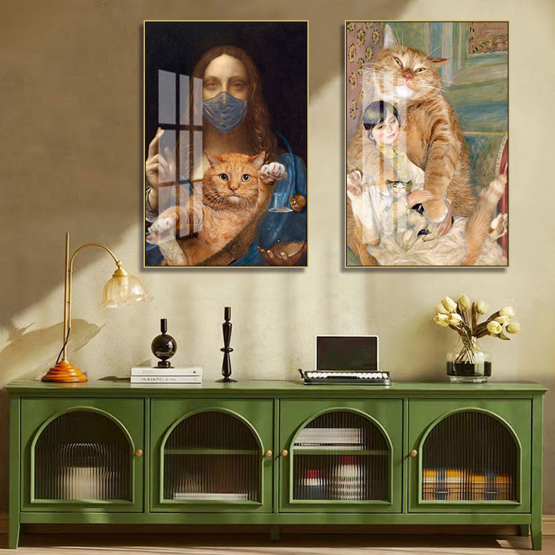 恶搞橘猫装饰画世界名画搞怪拿破仑挂画客厅卧室租房改造宿舍壁画