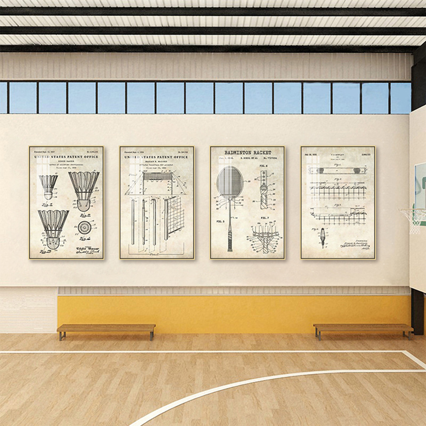 羽毛球分解图装饰画羽毛球馆体育馆球馆墙面挂画体育用品店壁画