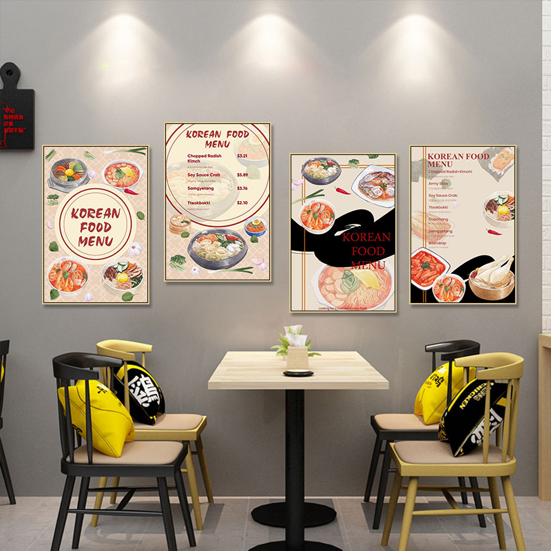 韩式美食装饰画韩国餐厅烤肉店部队火锅炸鸡挂画卡通寿司韩文壁画