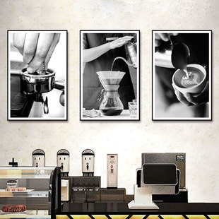 咖啡馆装饰画工业风古老黑白咖啡厅咖啡店主题西餐厅艺术海报壁画