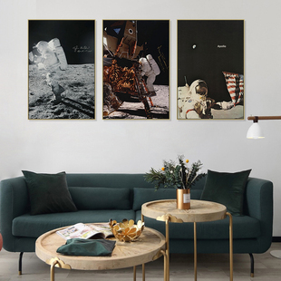 太空宇航员装饰画阿波罗登月摄影照工业风挂画办公室火箭航天壁画