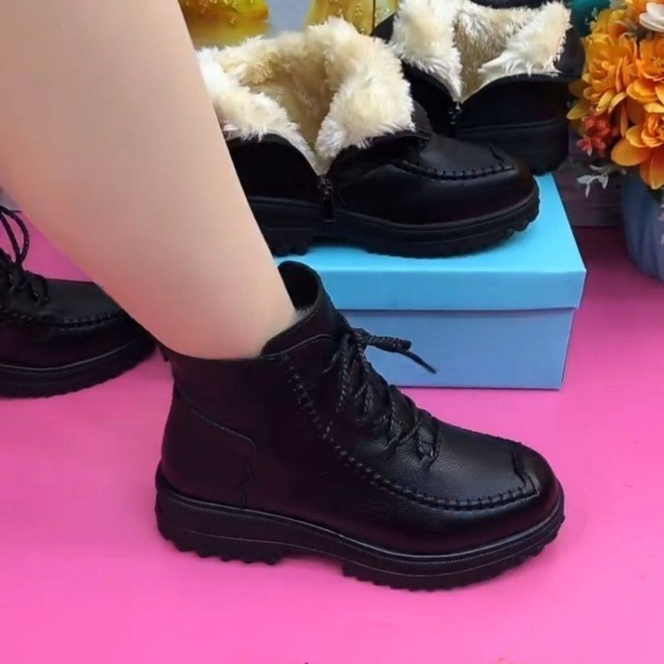 真皮妈妈短靴女2025新款舒适保暖中老年棉鞋厚底防滑马丁靴雪地靴,女鞋,马丁靴,淘宝优惠券,粉丝福利购,淘宝优惠卷