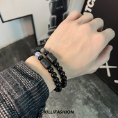 十二星座黑曜石手链男款 ins小众设计高级感男生手串复古串珠手镯