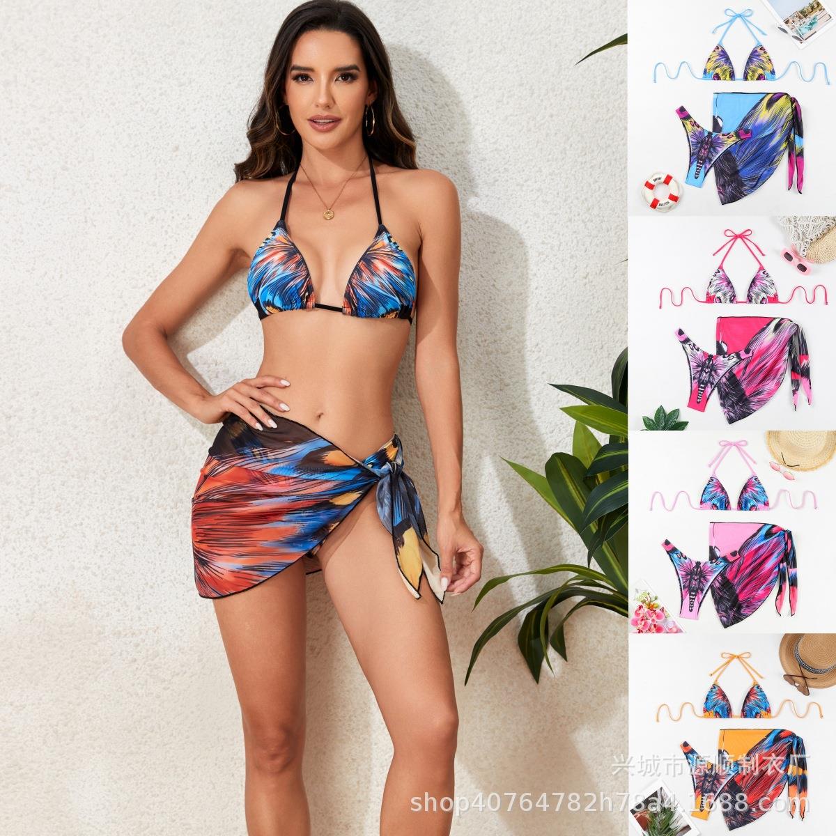 Sexy bikini swimsuit womens three-piece set halter neck