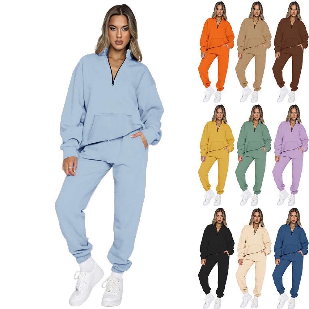 long solid trousers color pullover pocket two-piece zipper