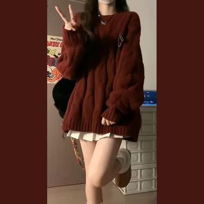 red slim pullover suit for skirt pleated age-reducing