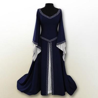Dress Womens Fit Slim Neck Round Embroidery Sleeve Long