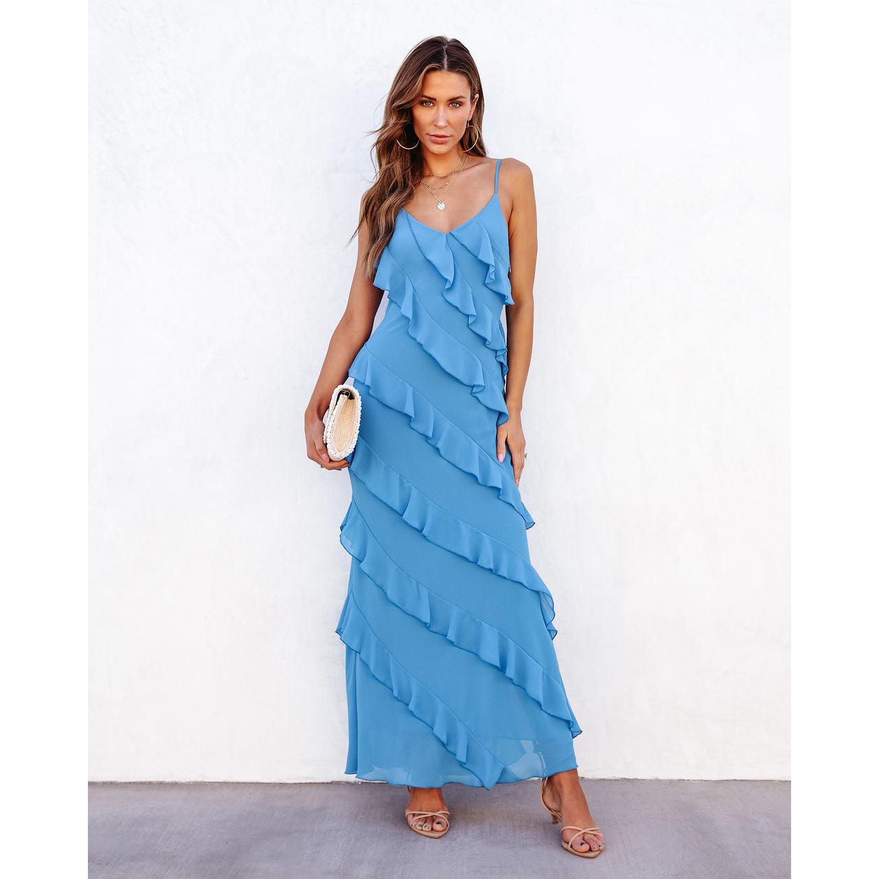 Sexy backless halter neck off-shoulder wave slim fit side