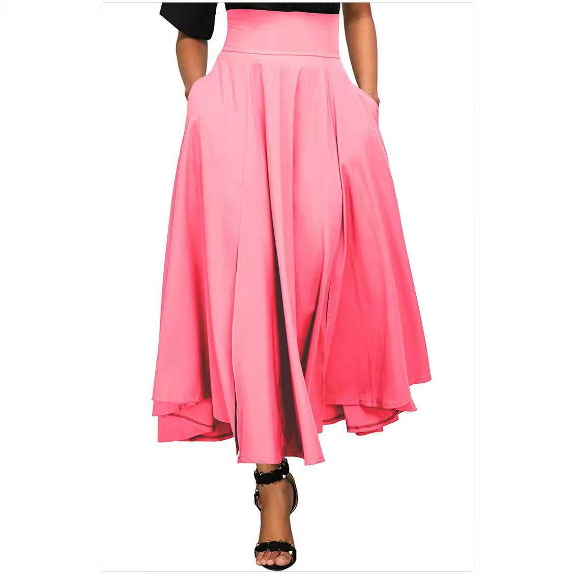 pockets belt and slits side with skirt pleated waist high