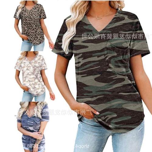 Fashion V-neck short-sleeved tops T-shirts for women