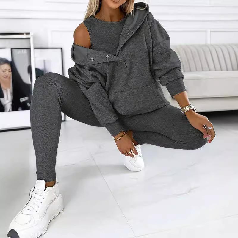 slim pants thickened sports casual sweatshirt vest set