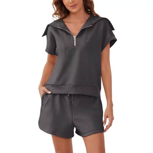 loose workout sets half zip lapel sleeveless shirt casual