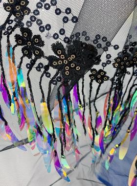 Feather sequin embroidery fabric wedding dress stage