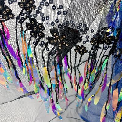 Feather sequin embroidery fabric wedding dress stage