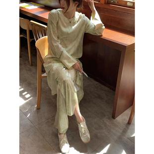 trousers wide-leg layered top shirt long-sleeved loose