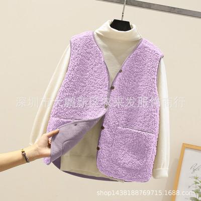 Lambswool vest women's short leather vest granular plush