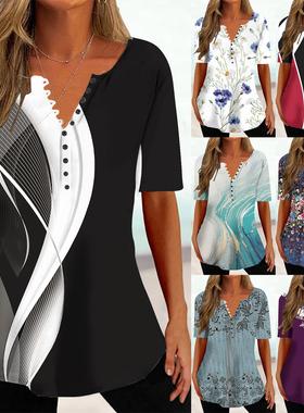 mujer de ropa shirts casual print floral tops tunic loose