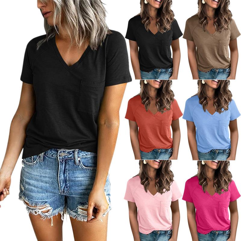 Clothing Womens T-shirt Top Sleeve Short Raglan Slit V-neck