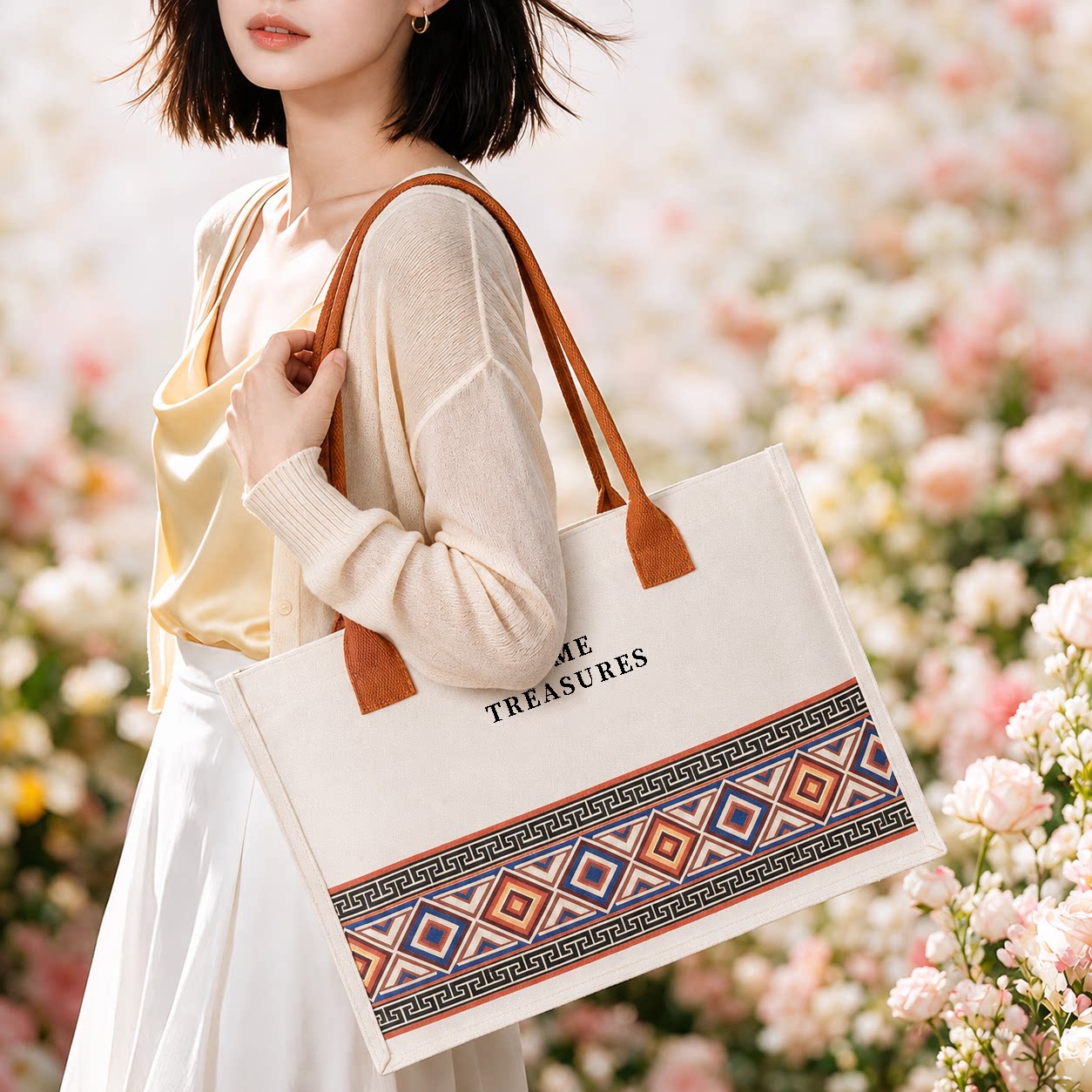 中秋节送礼物礼品袋女神节老师帆布月季花手提女生伴手礼定制logo