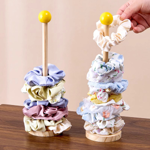 大肠发圈收纳架实木鲨鱼夹儿童皮筋置物架头绳收纳神器发饰展示架