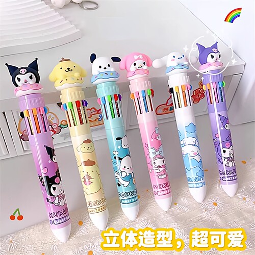 玉桂狗可爱卡通立体造型创意十色按动笔彩色手账10色圆珠笔小学生