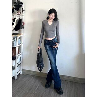 显瘦马蹄裤 美式 百搭弹力修身 女2026新款 怀旧低腰辣妹微喇叭牛仔裤