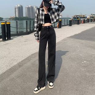 女显瘦拖地老爹裤 泫雅复古高腰宽松阔腿直筒牛仔裤 新款 秋季