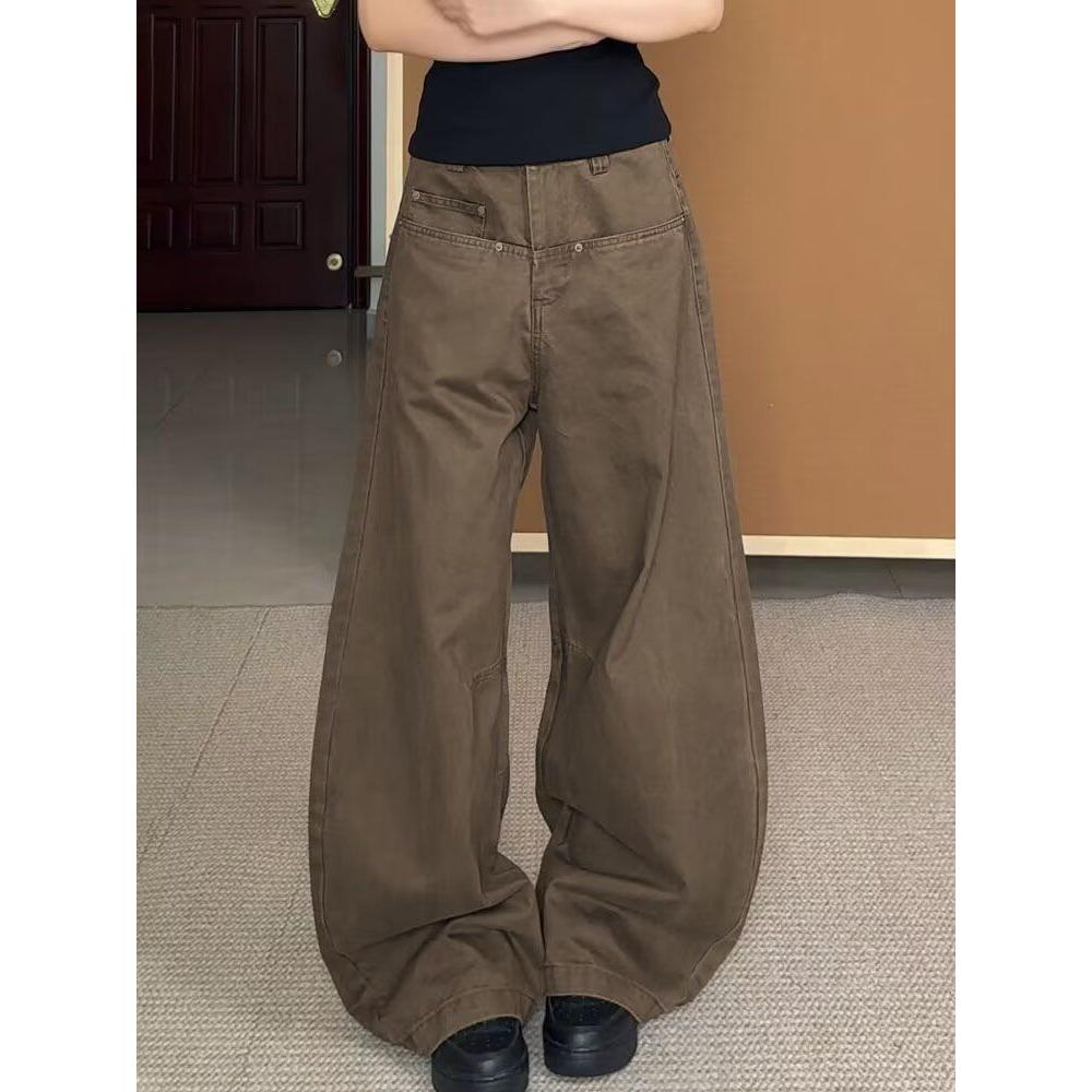 休闲褶皱设计感弯刀工装裤男女微喇显瘦cleanfit解构阔腿香蕉裤子